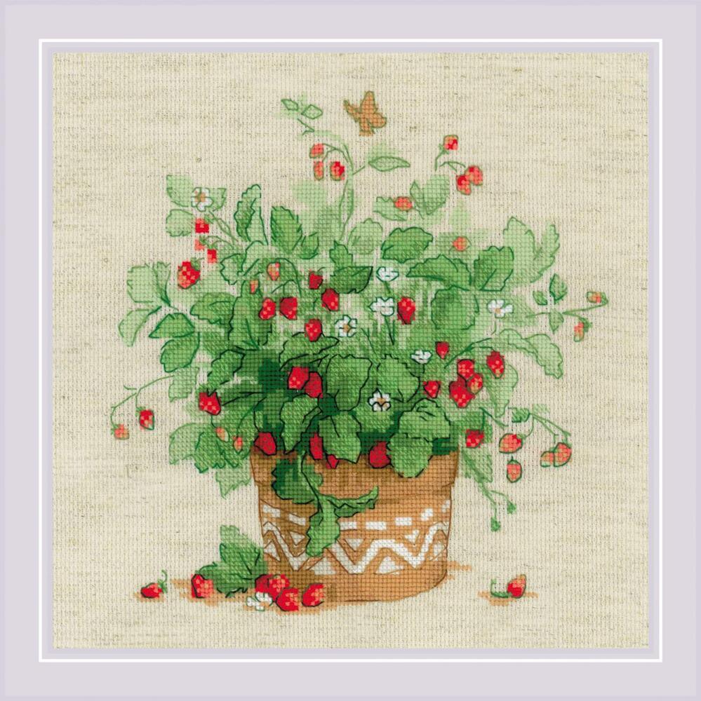 RIOLISクロスステッチ刺繍キット No.1984 "Strawberries in a Pot" (鉢植えのイチゴ) 