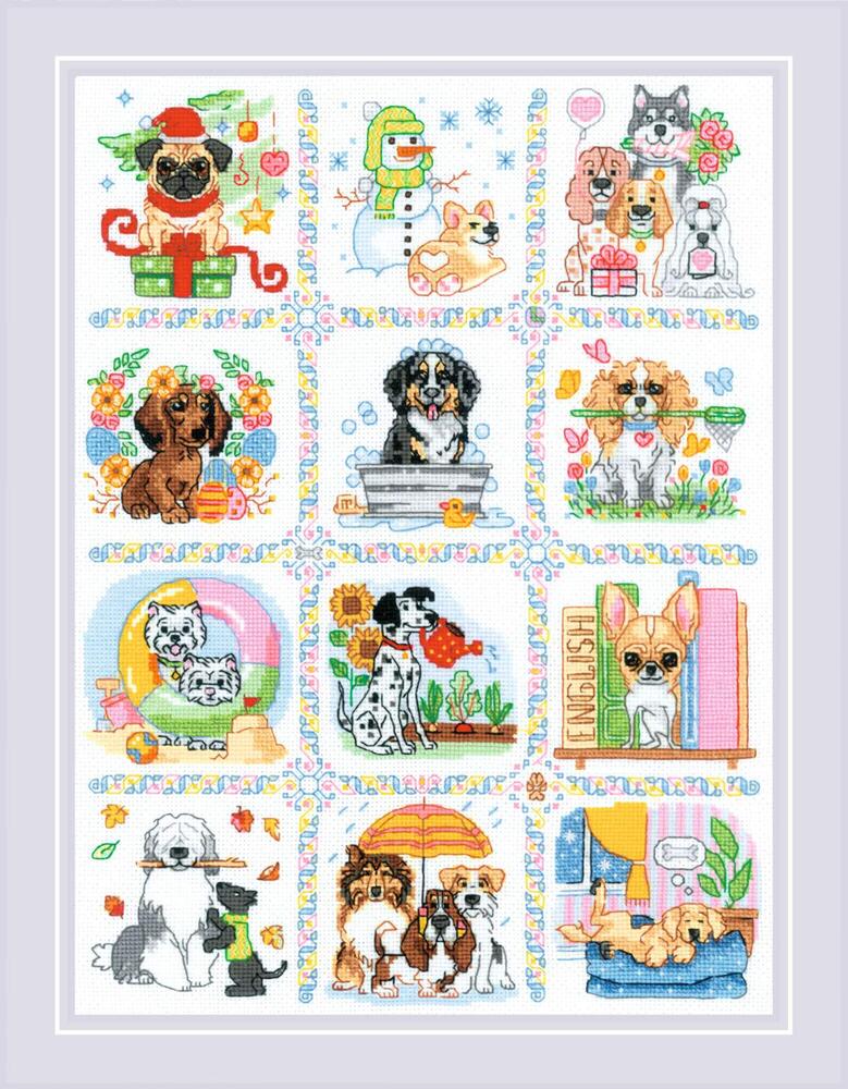 RIOLISクロスステッチ刺繍キット No.2245 "Dog Calendar" (犬のカレンダー) 【海外取り寄せ/納期30～60..