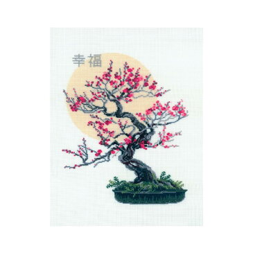 RIOLISクロスステッチ刺繍キット No.1036 「Bonsai Sakura Wish of Well Being」 (盆栽 桜 幸福) 【海外取り寄せ/納期30〜60日程度】