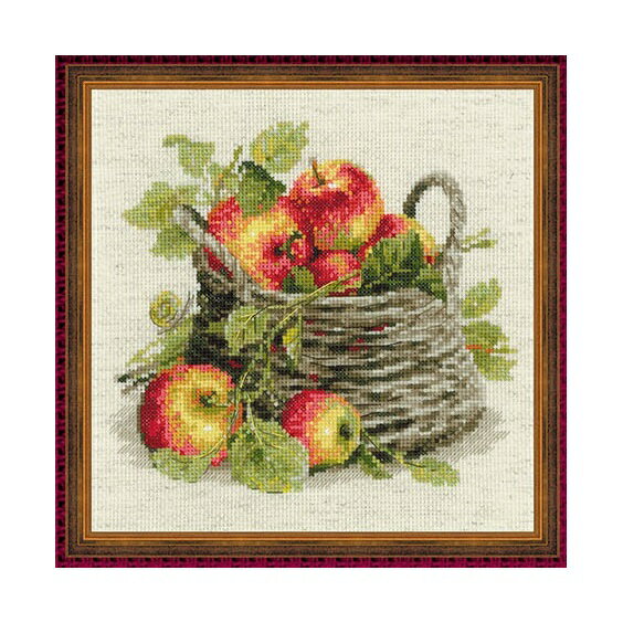 RIOLISクロスステッチ刺繍キット No.1450 「Ripe Apples」 (リンゴのバスケット) 【海外取り寄せ/納期30〜60日程度】