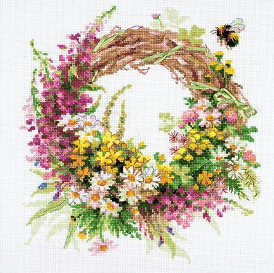 RIOLISクロスステッチ刺繍キット No.1456 「Wreath with Fireweed」 (ヤナギランのリース) 【海外取り寄せ/納期30〜60日程度】