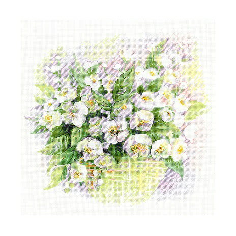 RIOLISクロスステッチ刺繍キット No.1467「Watercolour Jasmine」 (白いジャスミンの水彩画) 