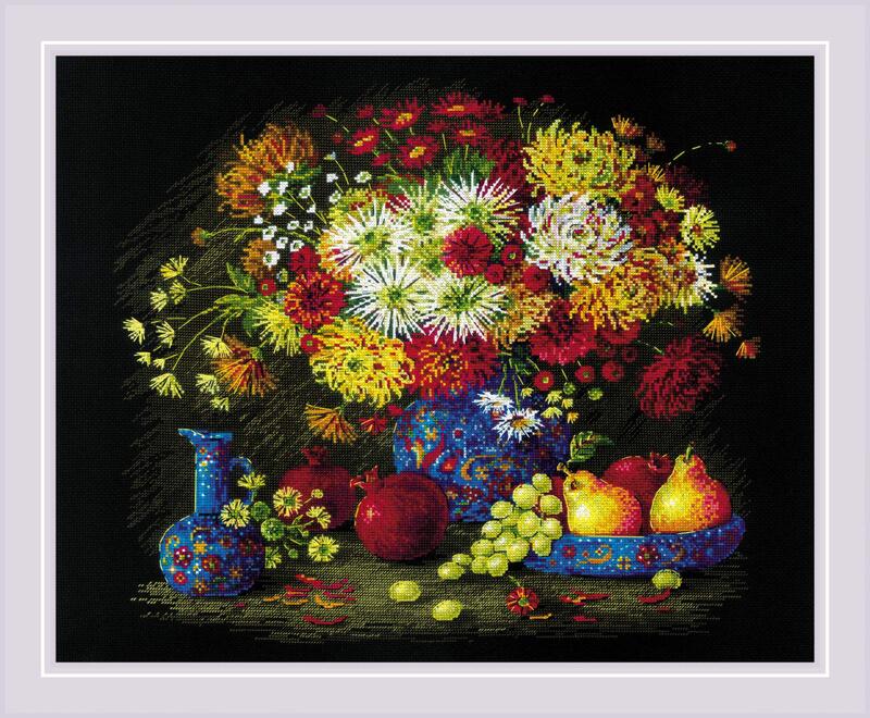 RIOLISクロスステッチ刺繍キット No.2068 "Still Life with Chrysanthemums" (菊の静物画) 【海外取り寄せ/納期30～60日程度】