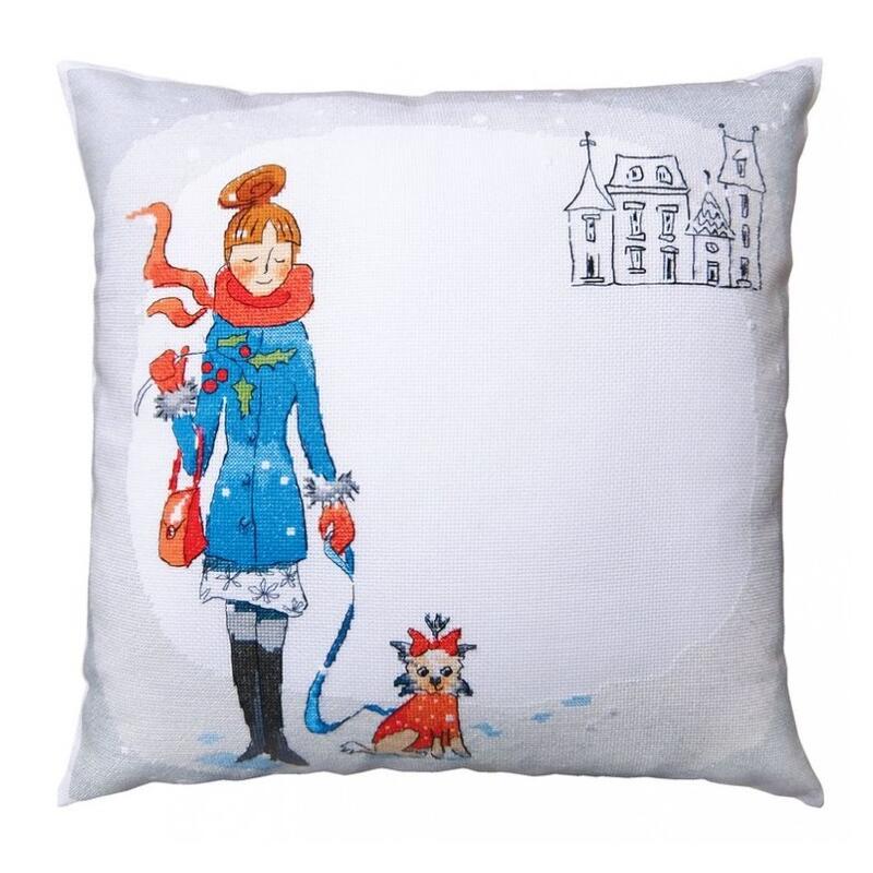Rakuten - RTO クロスステッチ刺繍キット CU035 「Winter walk」 (冬の散歩) クッション40cm角 【海外取り寄せ/通常納期40〜80日程度】