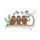 Thea Gouverneur クロスステッチ刺繍キット No.1031L 「Three Wise Monkeys」 布：リネン (三猿 見ざる 聞かざる 言わざる 動物) テア・グーヴェルヌール 【取り寄せ/納期40〜80日程度】