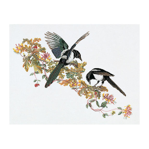 Thea Gouverneur クロスステッチ刺繍キット No.1075A 「Magpie」 布:綿アイーダ (カササギ 鳥) オランダ テア・グーヴェルヌール 【取り寄せ/納期40〜80日程度】