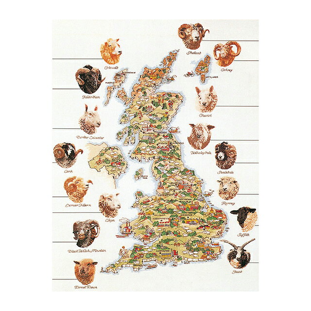 Thea Gouverneur クロスステッチ刺繍キット No.1076A 「Sheep Map Of Great Britain」 布:綿アイーダ (シープ マップ オブ グレート ブリテン イギリスの羊の地図 英国)