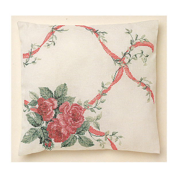 Thea Gouverneur クロスステッチ刺繍キットNo.2033 「Rose Bouquet Chushion」(バラの花束のクッション 35cm角) オランダ テア・グーヴェルヌール 【取り寄せ/納期40〜80日程度】