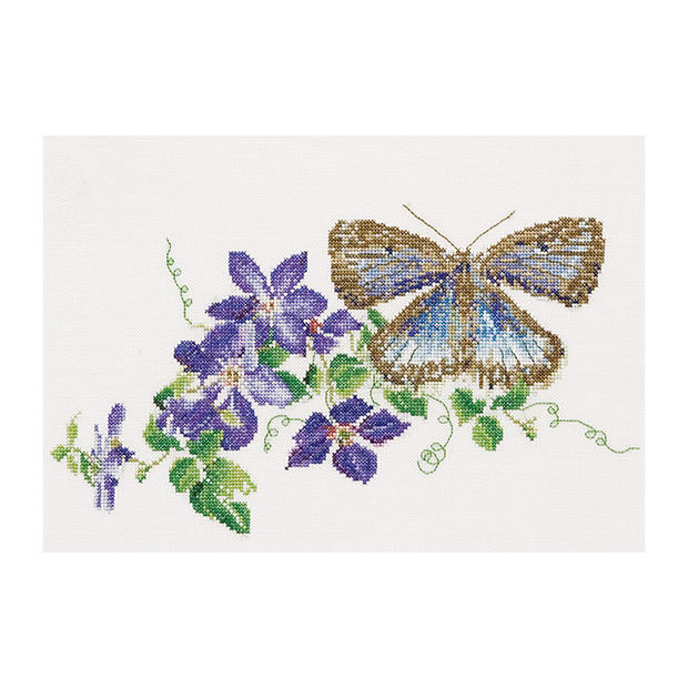Embroidery - Thea Gouverneur クロスステッチ刺繍キット No.438 「Butterfly-Clematis」(蝶とクレマチス) オランダ テア・グーヴェルヌール 【取り寄せ/納期40〜80日程度】