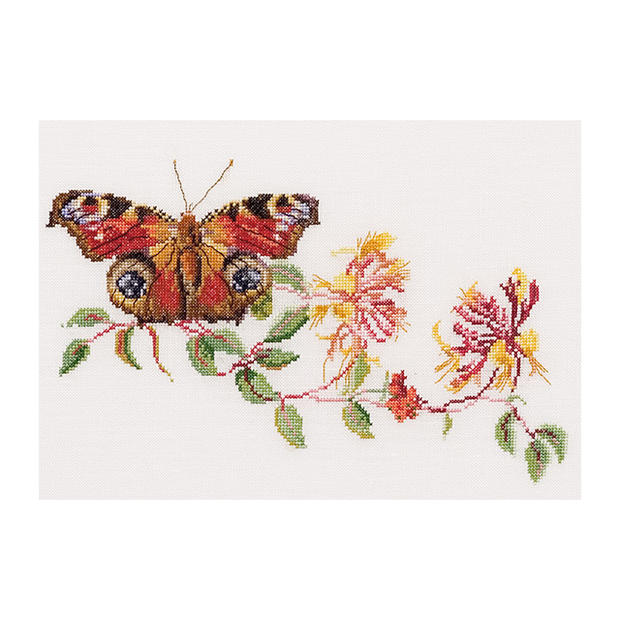 Thea Gouverneur クロスステッチ刺繍キット No.439 「Butterfly-Honeysuckle」(蝶とスイカズラ) オラン..