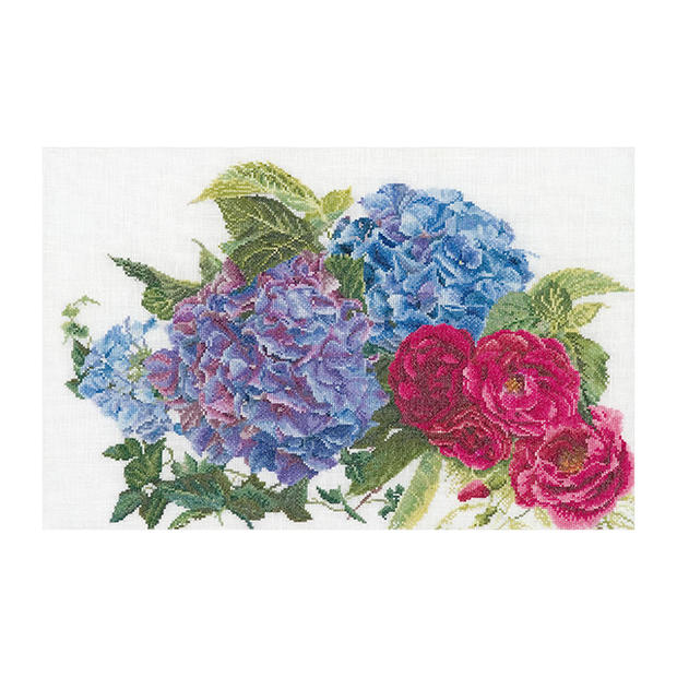 Thea Gouverneur クロスステッチ刺繍キットNo.442 「Hydrangea & Rose」(紫陽花とバラ アジサイ あじさい 花) オランダ テア・グーヴェルヌール 【取り寄せ/納期40〜80日程度】