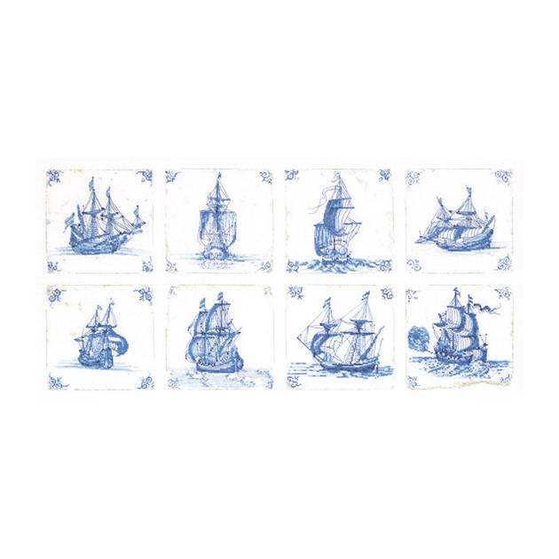 Thea Gouverneur クロスステッチ刺繍キット No.482A 「Antique Dutch Tiles "Delft Blue" 」(帆船 タイル画 アンティック・ダッチ・タイルズ デフォルト・ブルー/布：綿アイーダ) オランダ テア・グーヴェルヌール 【取り寄せ/納期40〜80日程度】