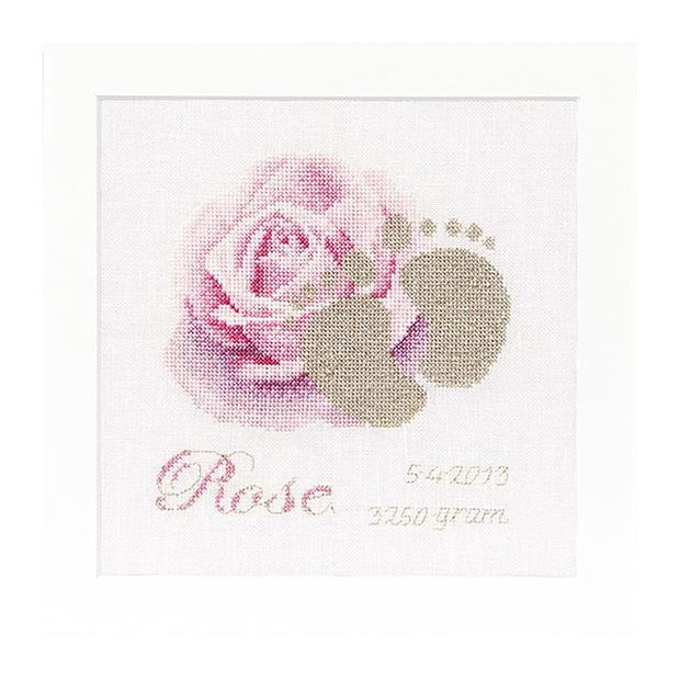 Thea Gouverneur クロスステッチ刺繍キットNo.508 「Birth Sampler Rose」(バラのバース・サンプラー) オランダ テア・グーヴェルヌール 【取り寄せ/納期40〜80日程度】