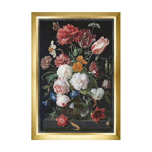 Thea Gouverneur クロスステッチ刺繍キットNo.785.05 Rijksmuseum "Still Life with Flowers in a Glass Vase, 1650-1683, Jan Davidsz. De Heem" (ヤン・ダヴィス・デ・ヘーム 花瓶の花/布色：黒) テア・グーヴェルヌール 【取り寄せ/納期40〜80日程度】