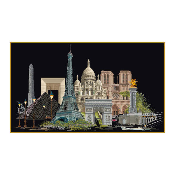 Thea Gouverneur クロスステッチ刺繍キットNo.472.05 「Paris」(布:綿アイーダ・黒/パリ フランス) オ..