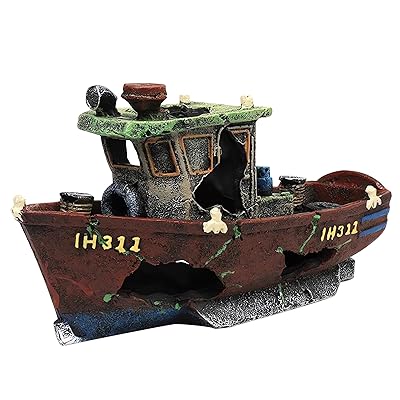 水槽オブジェ 船 沈没船 隠れ家 めだか 金魚 エビ 遊び アクアリウム インテリア 置物 飾り 大きい 23.5*12.5cm