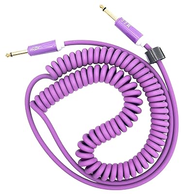 ギター コイルケーブル ベースシールド カールコード 6.35mm 10フィート/ 3m (パープル)