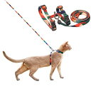 猫 ハーネス 抜けない ダブルロック 簡単 猫 リード ハーネス セット 2点セット ワンタッチ 調整できる 猫用ハーネス (XLサイズ-カラフル)