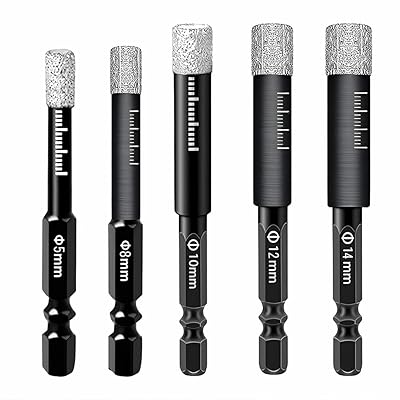 5点セット真空ろう付けされたダイヤモンドの六角形のシャンクが付いている乾燥した穴あけ工具 磁器タイルドリルビット ほとんどの手動電気ドリルに適しており(5 8 10 12 14mm)
