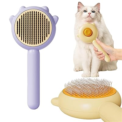ペット用ブラシ 猫ブラシ 犬ブラシ 痛くない ペットコーム ワンタッチ 抜け毛クリーナー 猫 くし ペット用ブラシ 抜け毛取り 猫 犬 ペット用ブラシ ワンプッシュ式 猫 ブラシ 短毛 長毛 スリッカーブラシ 掃除 ペット雑貨 猫・犬兼用 (パープル