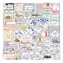 50枚 出入国スタンプステッカーセット パスポートビザスタンプ防水シール 透明スーツケースステッカー バイク ヘルメットなど適用
