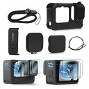 HERO12 Black /11 Black /10 Black / HERO9 Blackに使用 ラアクセサリー用の(保護フィルム+電池カバー+ ブラックシリコンケース+レンズカバー+ハンドストラップ)(ゴープロ GO PRO HERO 12 /