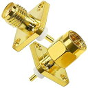 SMA パネルマウントコネクタ SMA オスプラグ 4穴フランジシャーシ はんだ同軸アダプタ SMA メスジャックマウントパネルポストストレート絶縁体 PCB 同軸コンバータ 2パック(2)