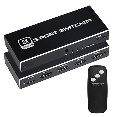 8K HDMI切替器 3入力1出力 hdmi 切り替え器 3X1 IRリモコン付き 2.1 HDMI切替器 3ポート 方向性スイッチ 8K@60Hz、4K@120Hz、1080P@240Hz、48Gbps、PS4/ PS5/ Xbox/TVモニタ対応