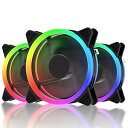 upHere 120mm RGB PCケースファン 中心部分が黒でLEDリングで周りが光る 静音タイプ 25mm厚 6PIN SATA電源 コントローラーとリモコン付き黒い枠 3本1セット【RGB123-3】