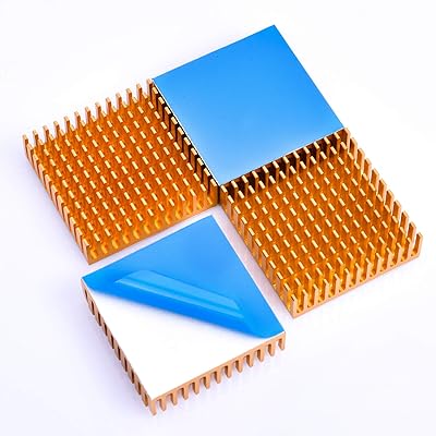 ヒートシンク 熱伝導性両面テープ付き 熱暴走対策 L40mm X W40mm X H11mm ゴールド 4個入り 冷却フィン..