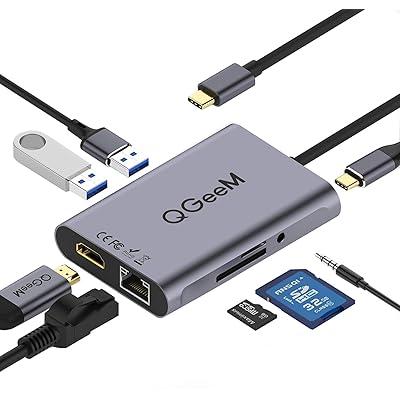 USB C ハブ, 8 in 1 USB TypeC HDMIドッキングステーション,lanポート イーサネット1G, 3.5mm AUX,SDカードリーダー, MacBook 2018/Ipad Pro/XPS13/Galaxy S10などに対応