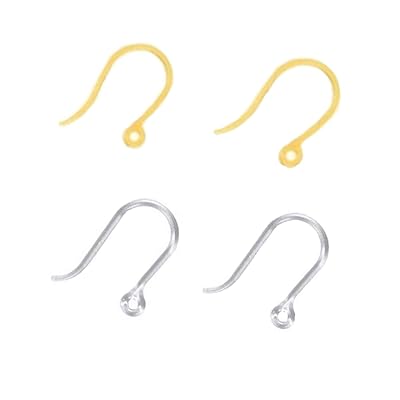 【 (ザ-ビ) 】樹脂ピアスフック カン付き 2色セット ／ 透明（クリア）＋ゴールド 各30個 (合計60個) 穴の直径約1ミリ ／ 金属アレルギー アレルギー対応 ／樹脂フック2色