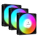 Novonest PCケースファン 自動変換レインボーLED搭載 120mm 高性能 静音 3PINコネクタ 冷却ファン 虹色LED 3本1セット 黒「NK12...