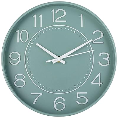 電波時計静音 掛け時計直径25cm アナログ 夜間秒針停止 (すべての緑)…