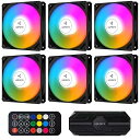 Novonest ARGB PCケースファン 120mm 静音 高性能 6PINコネクタ リモコン付 冷却ファン rgb ファン ファンハブ付き 黒枠 ledフ...
