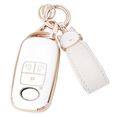 キーケース適合トヨタ ライズ ルーミー キーカバー適合ダイハツ ロッキー 新型タフト タント カスタム スマートキーケース 猫 (4ボタン、ホワイト)