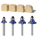 4本セット 工業用品質丸面ビット トリマービット ルータービット ベアリング 面取り 1/4インチシャンクフライスカッター タングステン鋼 超硬刃 トリマー替刃...