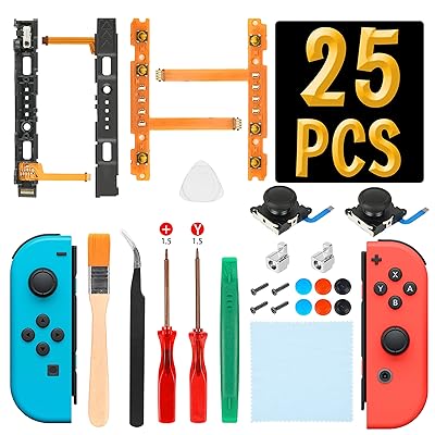 製 switch コントローラー 修理キット NS Joy-con専用 スイッチ ジョイコン修理パーツ(ジョイコン 修理 sl sr+コントロール 右/左 センサー2個+スイッチ スライドレール2個+バックルロック2個)-修理ツール付
