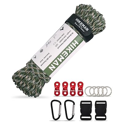 パラコード 10芯 4mm パラシュートコード ガイロープ 反射材付 耐荷重250kg パラ コード セット アクセサリー制作用 DIY編む用 バックル付き キャンプ アウトドア用（カモフラージュ15M）