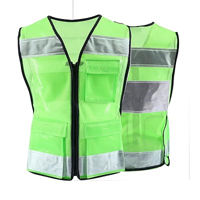 安全ベストポケットとジッパー付きの反射型安全ベスト 高視認性メッシュの通気性ワークウェア、使い勝..