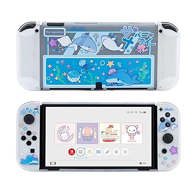 SwitchOLEDカバー nintendo switch oled対応 スイッチOLEDカバー Switch有機ELカバー 保護カバー 分体式カバー 全面保護 薄型 傷防止 汚れ防止 対応耐衝撃 取り外し簡単 サメパーティー（透明）