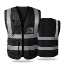 5ポケット高視認性反射ベスト 安全ベスト 多機能建築作業 夜間作業服 交通護衛 アウトドア徒歩ジョギング自転車 男女兼用 (M, ブラック)