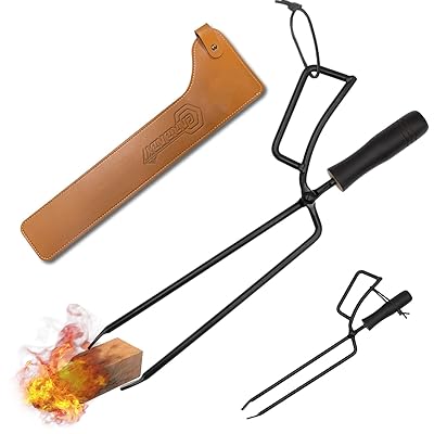 薪ばさみ ファイヤープレーストング 炭ばさみ BBQカーボントング バネ付き バーベキュー用 暖炉器具 キャンプ道具 収納カバー付き（スチール）