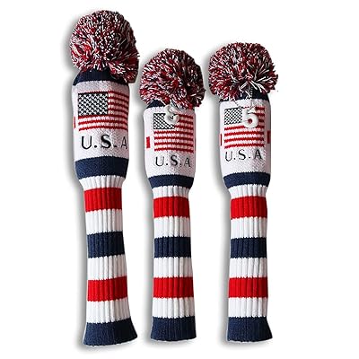 ゴルフヘッドカバー ニット ダイヤシリーズ 可愛数字ペンダント付け 3点セット (USA フラグ)