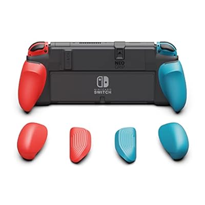 Switch 有機ELモデル用「NeoGrip」人間工学 交換可能グリップ 精密軽量 伸びれる設計 どんな手のサイズでも対応可能「ネオンレッド＆ネオンブルー」