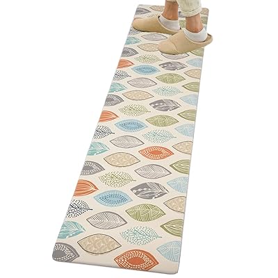 キッチンマット 拭ける台所マ ット PVCロング床マット 撥水 おしゃれ 滑り止め 抗菌 防炎 厚さ8mm お手入れ簡単 約45cm*180cm カラーリーフ