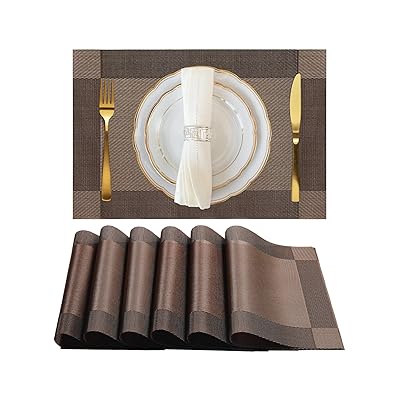 ランチョンマット 北欧スタイル 選択 耐油性 滑り止めの絶縁 洗える 長方形 織り 模造リネン PVCランチョンマット×6枚 家庭用（ブラウン）