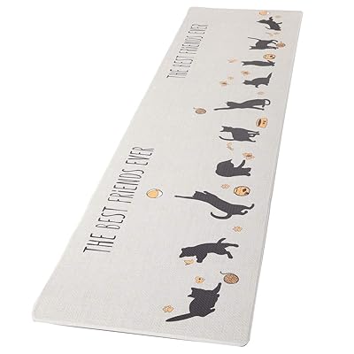 キッチンマット 拭ける台所マ ット PVCロング床マット 撥水 おしゃれ 滑り止め 抗菌 防炎 厚さ10mm お手入れ簡単 約45cm*240cm 猫