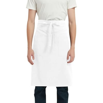 エプロン サロン メンズ 女性用 シンプルエプロン 無地前掛け 腰下エプロン 腰巻き 男女兼用 シェフ 店員 台所調理用 レストラン 喫茶店 (ホワイト) Free Size