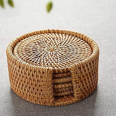 コースター アタ コースター 丸型 6枚セット 茶托 防水 収納ケース付き 滑り止め 茶パッド 断熱パッド お茶 お酒 コーヒーのカップスタンド ハンドメイドナチュラルコースター(13CM)